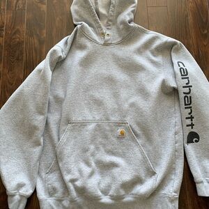 Carhartt Light Gray Men's Hoodie with Logo Sleeve